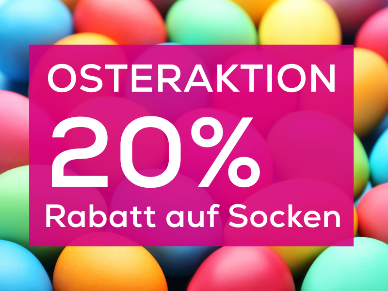 🐣 Unsere Aktion zu Ostern! 🐰
Vom 30. März – 12. April gibt es 20% Rabatt auf alle Socken!
Wenn Ihr also noch eine Kleinigkeit für’s Osternest 🪺 braucht, dann kommt doch mal rum! 🐰